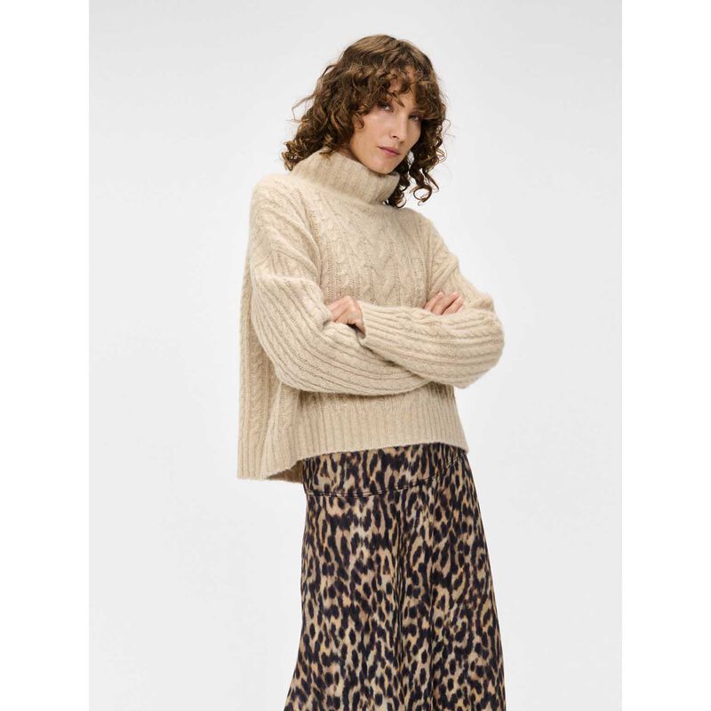 Veronika Maine Fawn Chunky Aplaca Merino Cable Sweater image number 2